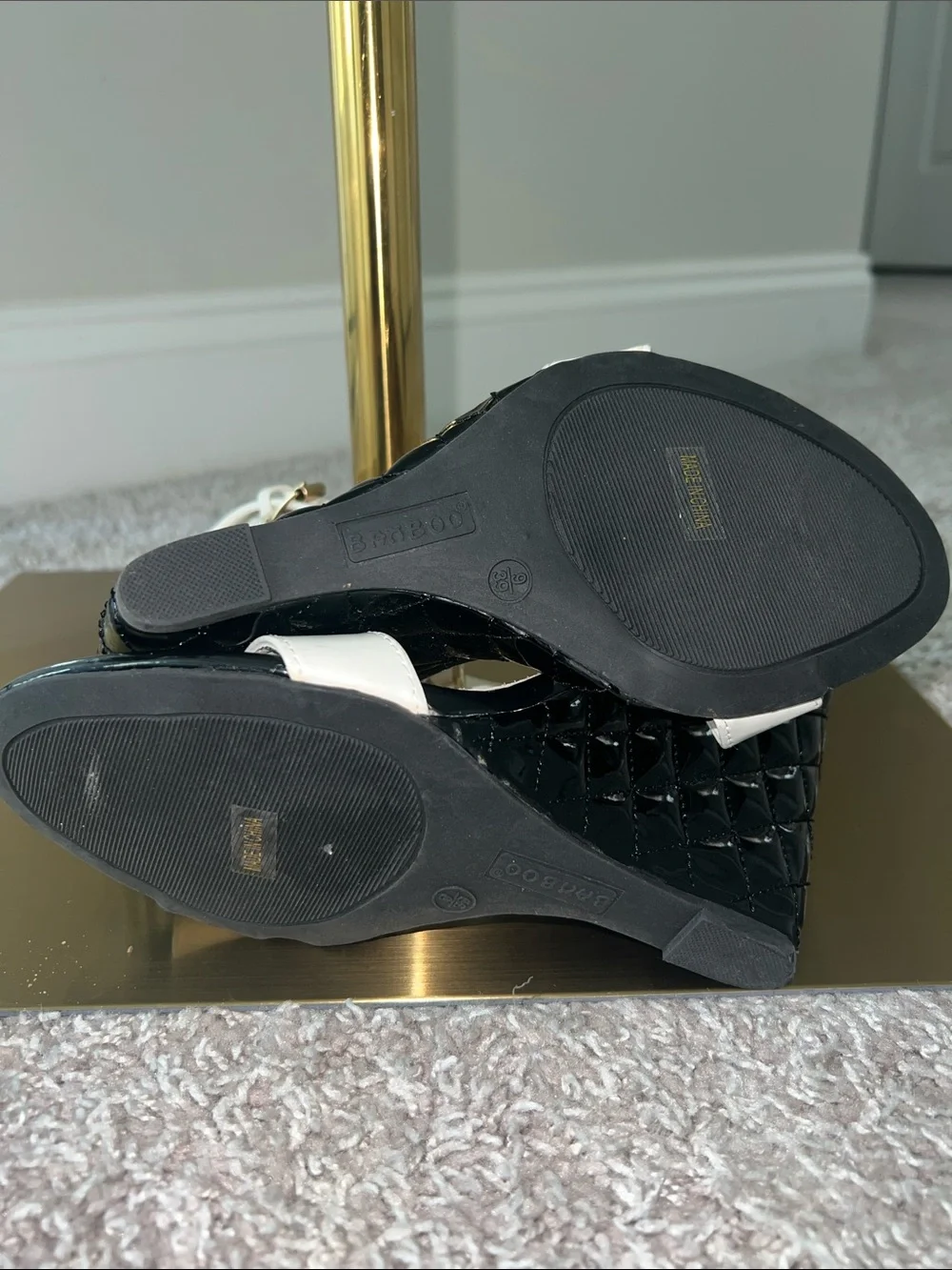 New White Chain-Accent Wedge Sandals - Women